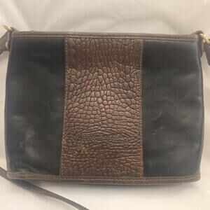Vintage Brahmin Black Leather Brown Croc Embossed Small Crossbody Purse